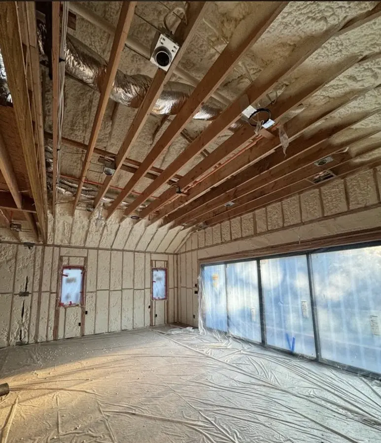 Interior walls and ceiling insulated with spray foam during new construction in Bluffton